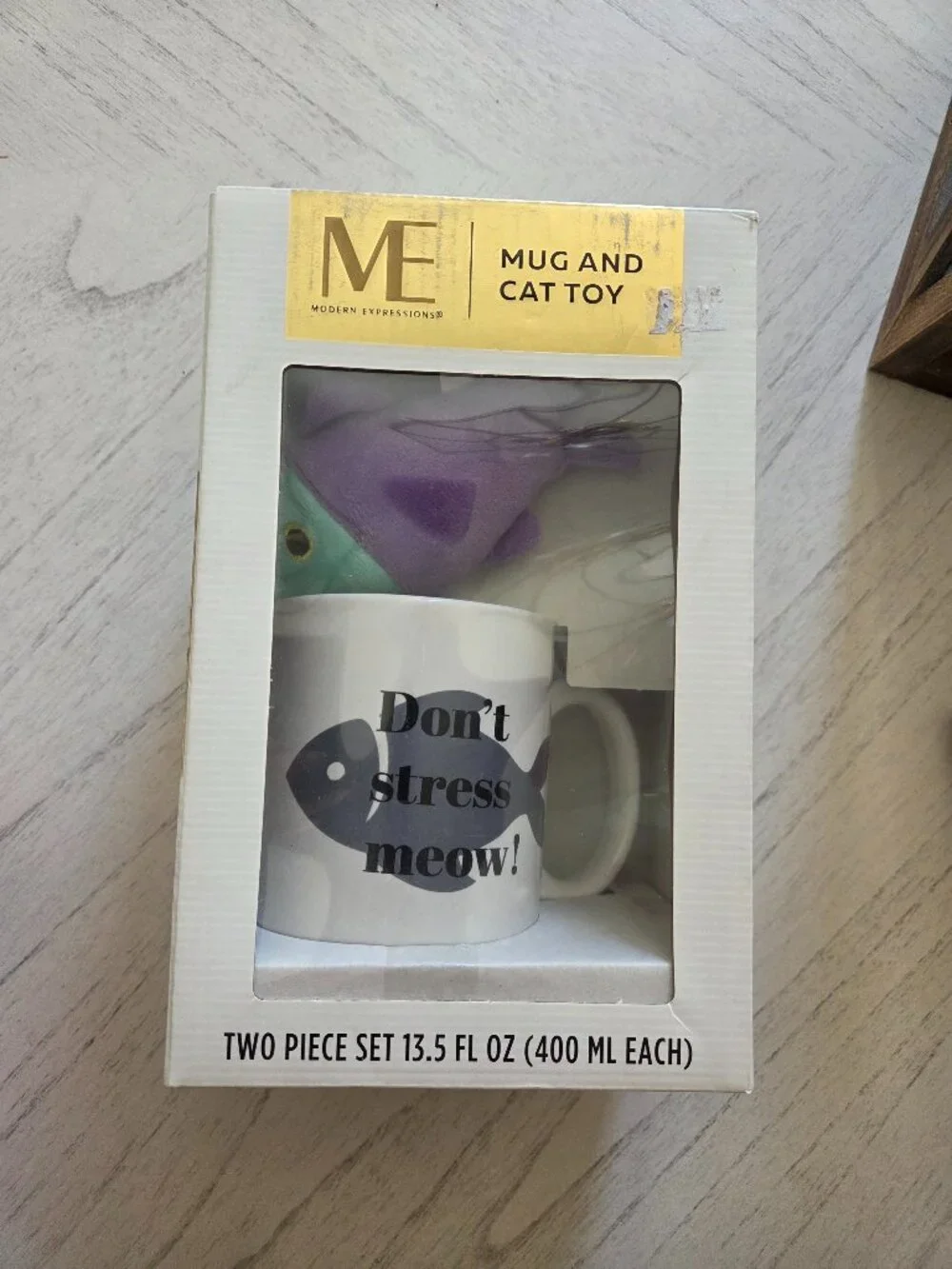 Modern Expression Don’t Stress Mug & Cat Toy Two Piece Set 13.5FL Oz Gift Set